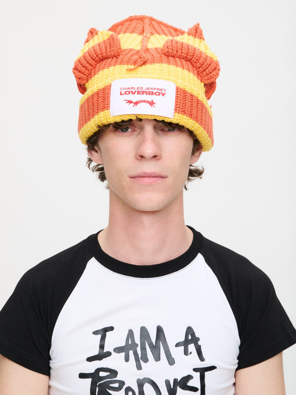 LOVERBOY BY CHARLES JEFFREY CHUNKY EARS BEANIE in YELLOW ORANGE