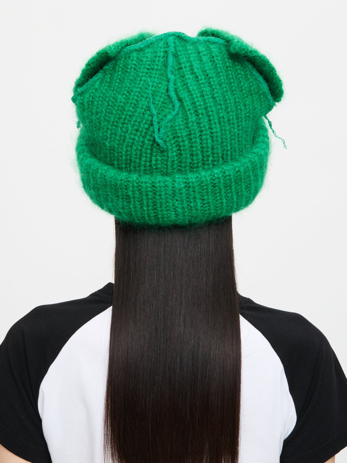 LOVERBOY BY CHARLES JEFFREY MOHAIR CHUNKY EARS BEANIE in GREEN