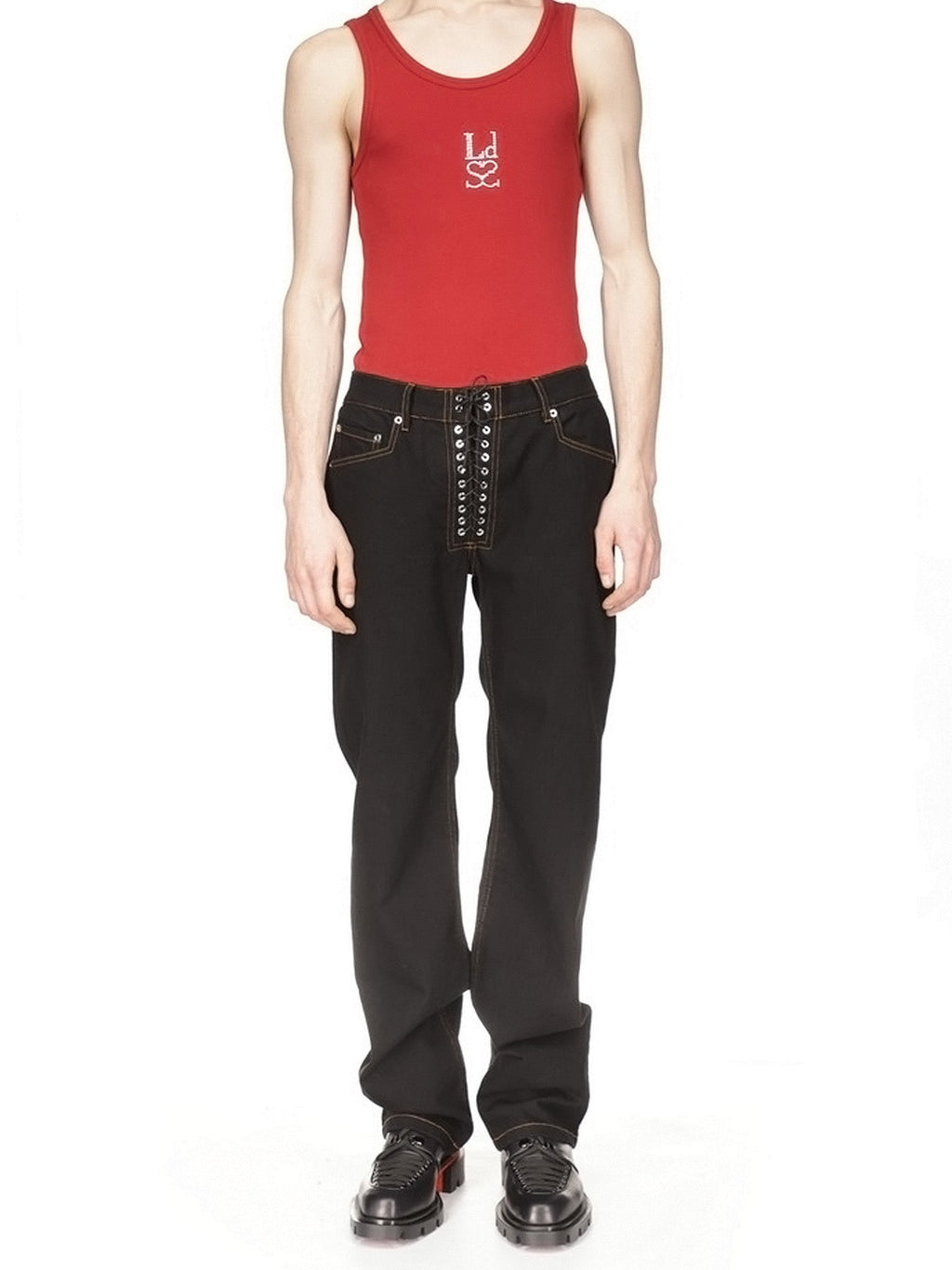 LUDOVIC DE SAINT SERNIN BLACK LACE UP JEANS