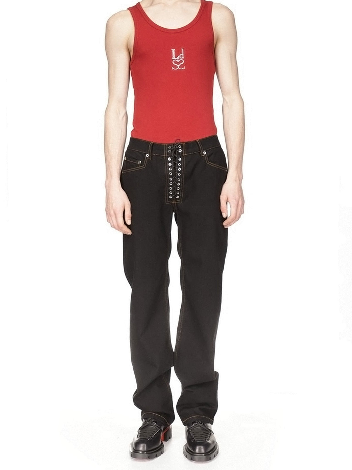 LUDOVIC DE SAINT SERNIN BLACK LACE UP JEANS