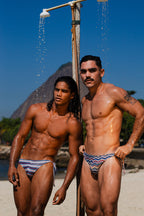 2-IN-1 MAUI SIDE TIE REVERSIBLE LOW RISE SWIM BRIEF - BLUE / ZIGZAG PRINT