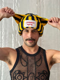 LOVERBOY BY CHARLES JEFFREY CHUNKY EARS BEANIE YELLOW + NAVY STRIPE