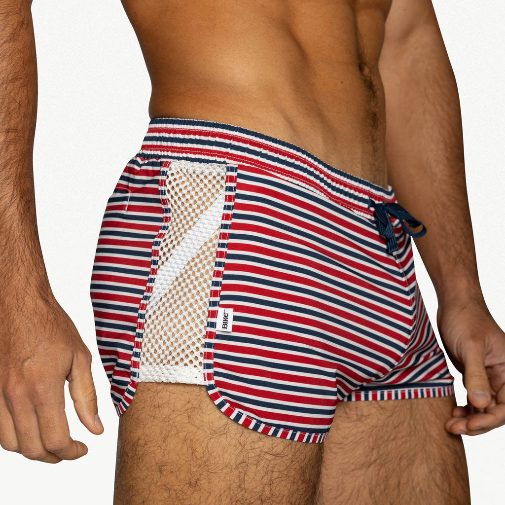 BIKE Peek-a-boo Jock Swim Trunk - Sailor Stripe