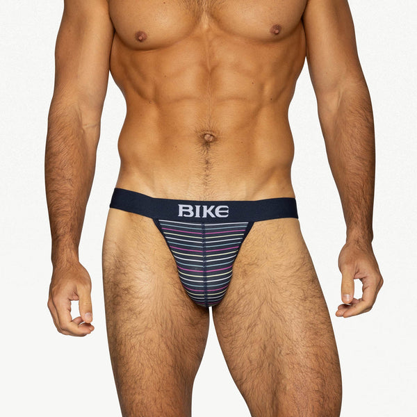 Stretch Cotton Jock Brief - Navy Micro Stripe