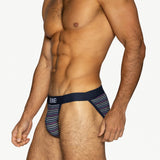 Stretch Cotton Jock Brief - Navy Micro Stripe