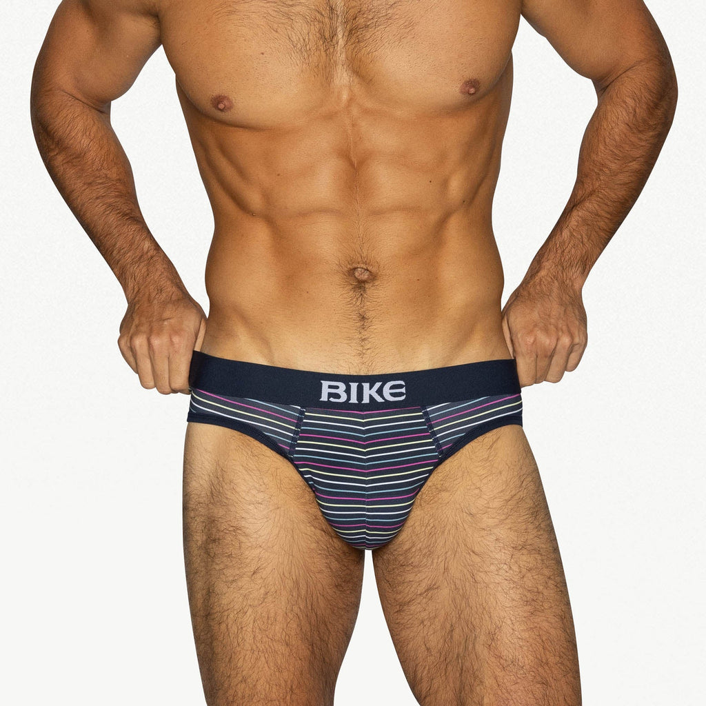 Stretch Cotton Brief - Navy Micro Stripe