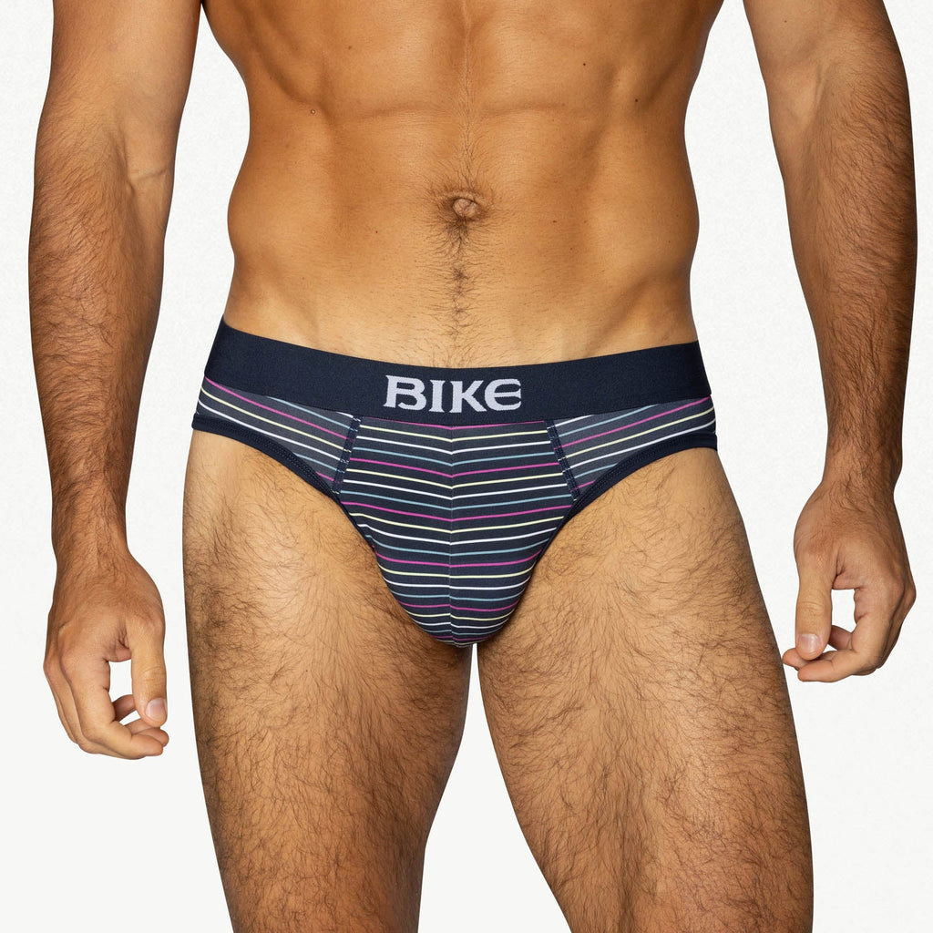 Stretch Cotton Brief - Navy Micro Stripe