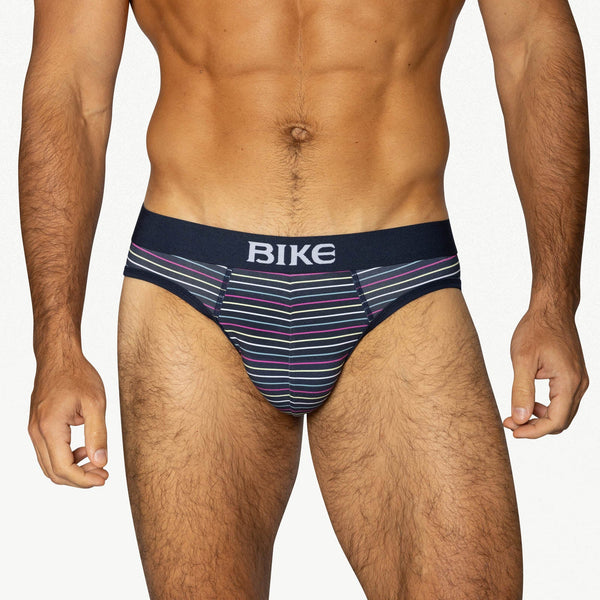 Stretch Cotton Brief - Navy Micro Stripe
