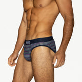 Stretch Cotton Brief - Navy Micro Stripe