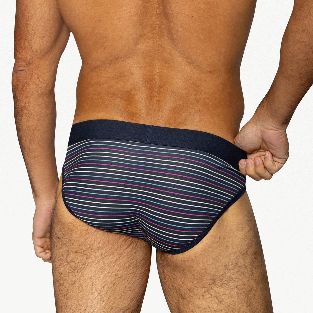 Stretch Cotton Brief - Navy Micro Stripe