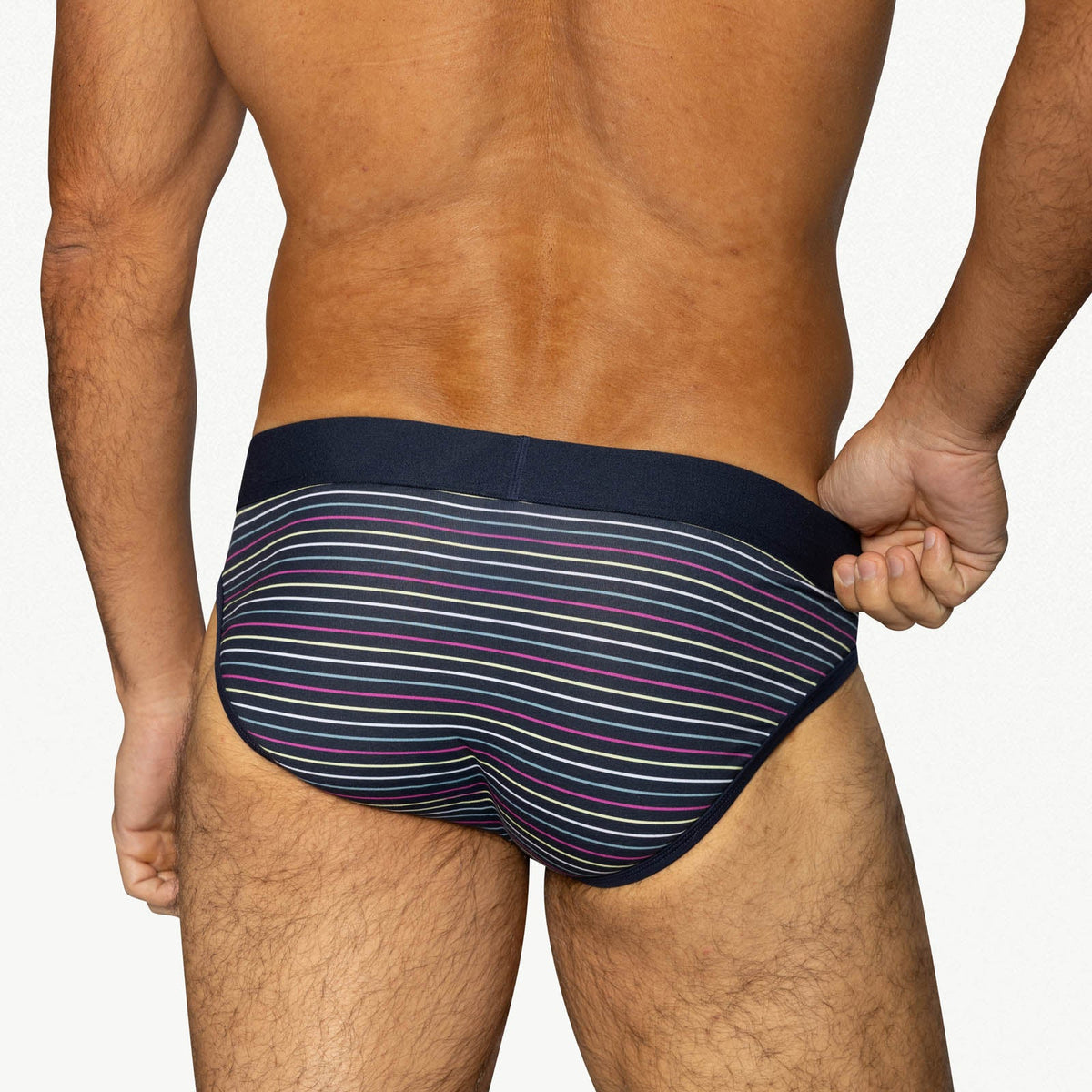 Stretch Cotton Brief - Navy Micro Stripe