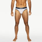 Stretch Cotton Brief - White Micro Stripe