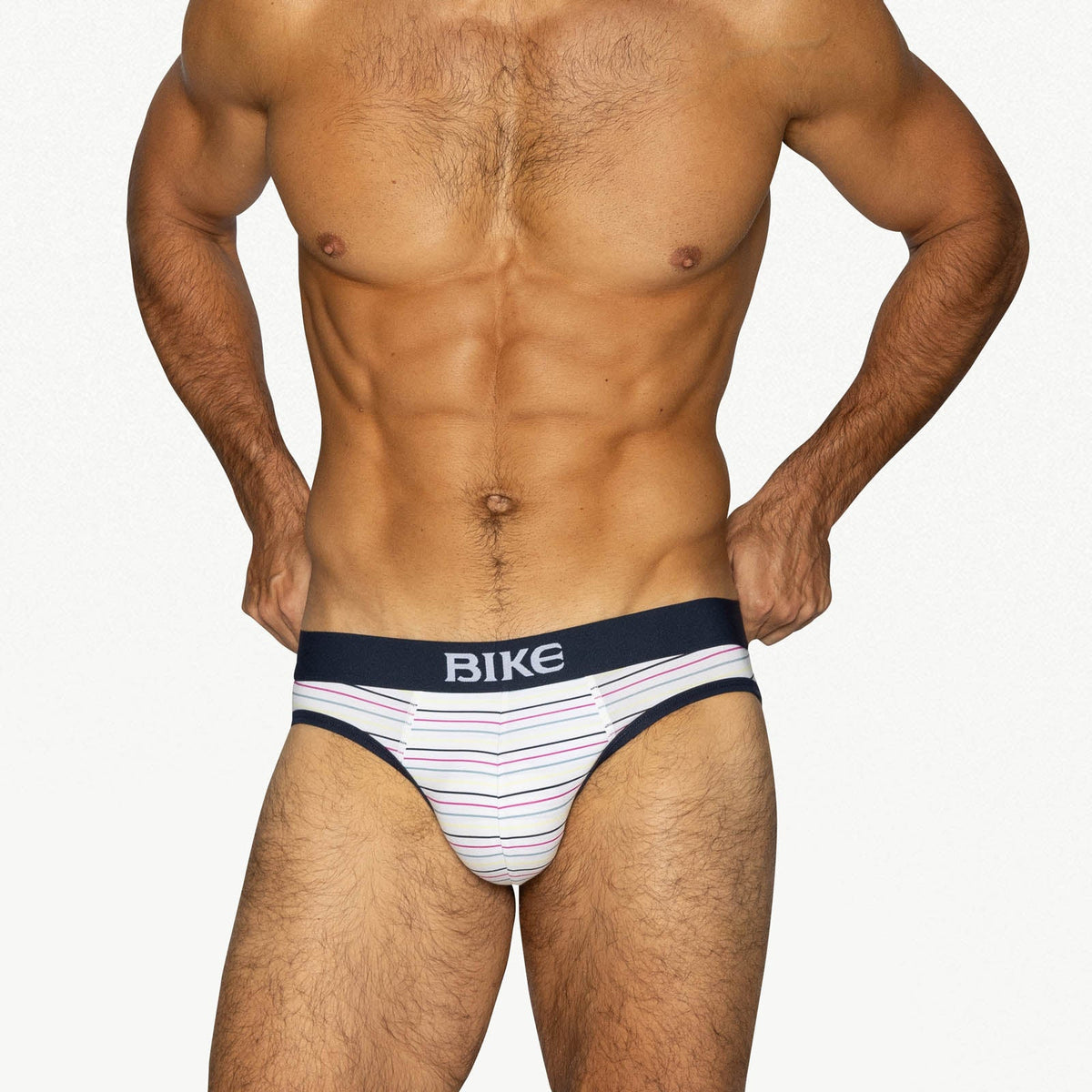Stretch Cotton Brief - White Micro Stripe