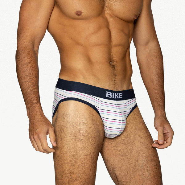 Stretch Cotton Brief - White Micro Stripe