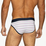 Stretch Cotton Brief - White Micro Stripe