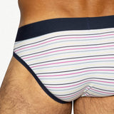 Stretch Cotton Brief - White Micro Stripe