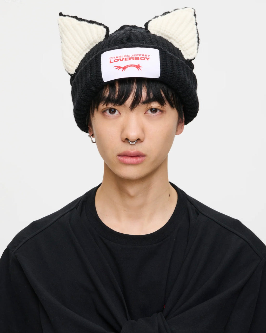 LOVERBOY BY CHARLES JEFFREY CHUNKY EARS BEANIE in BLACK / ECRU