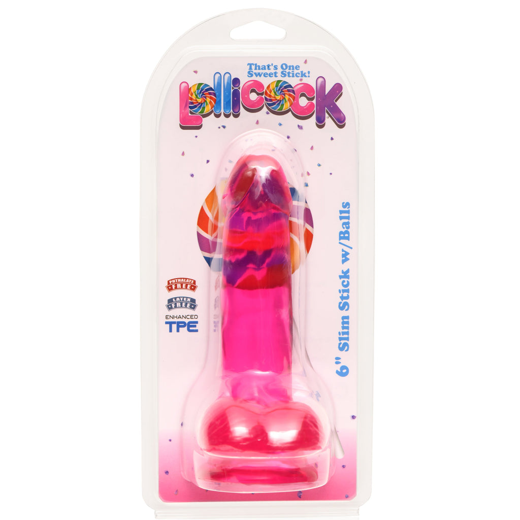 Lollicock 6 Inch Slim Stick with Balls Cherry Ice Dildo