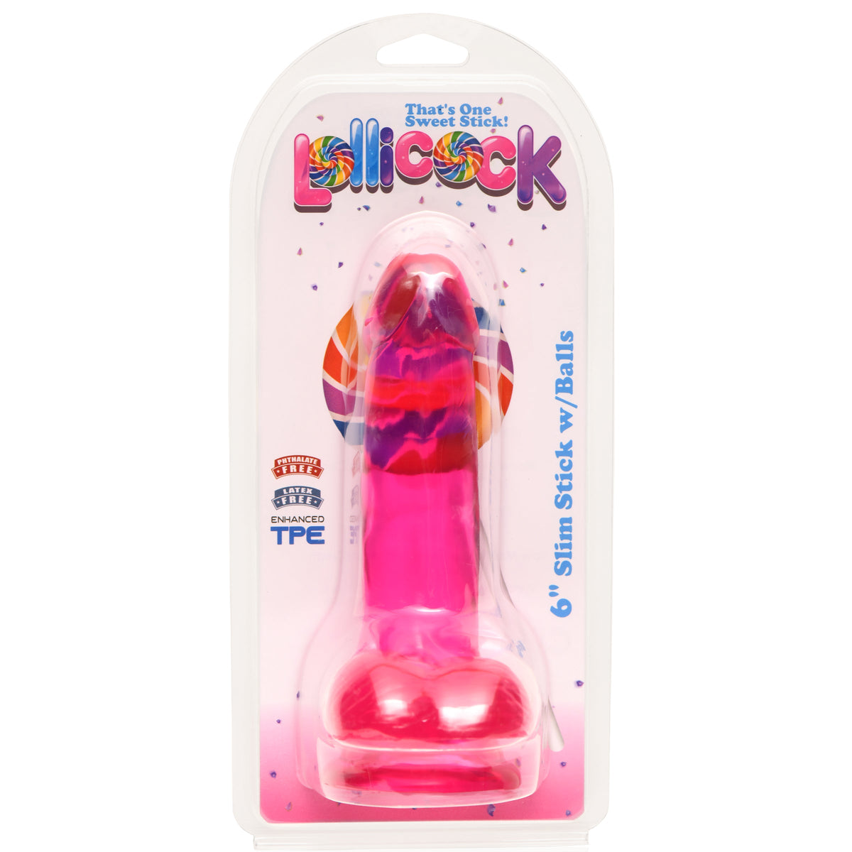 Lollicock 6 Inch Slim Stick with Balls Cherry Ice Dildo
