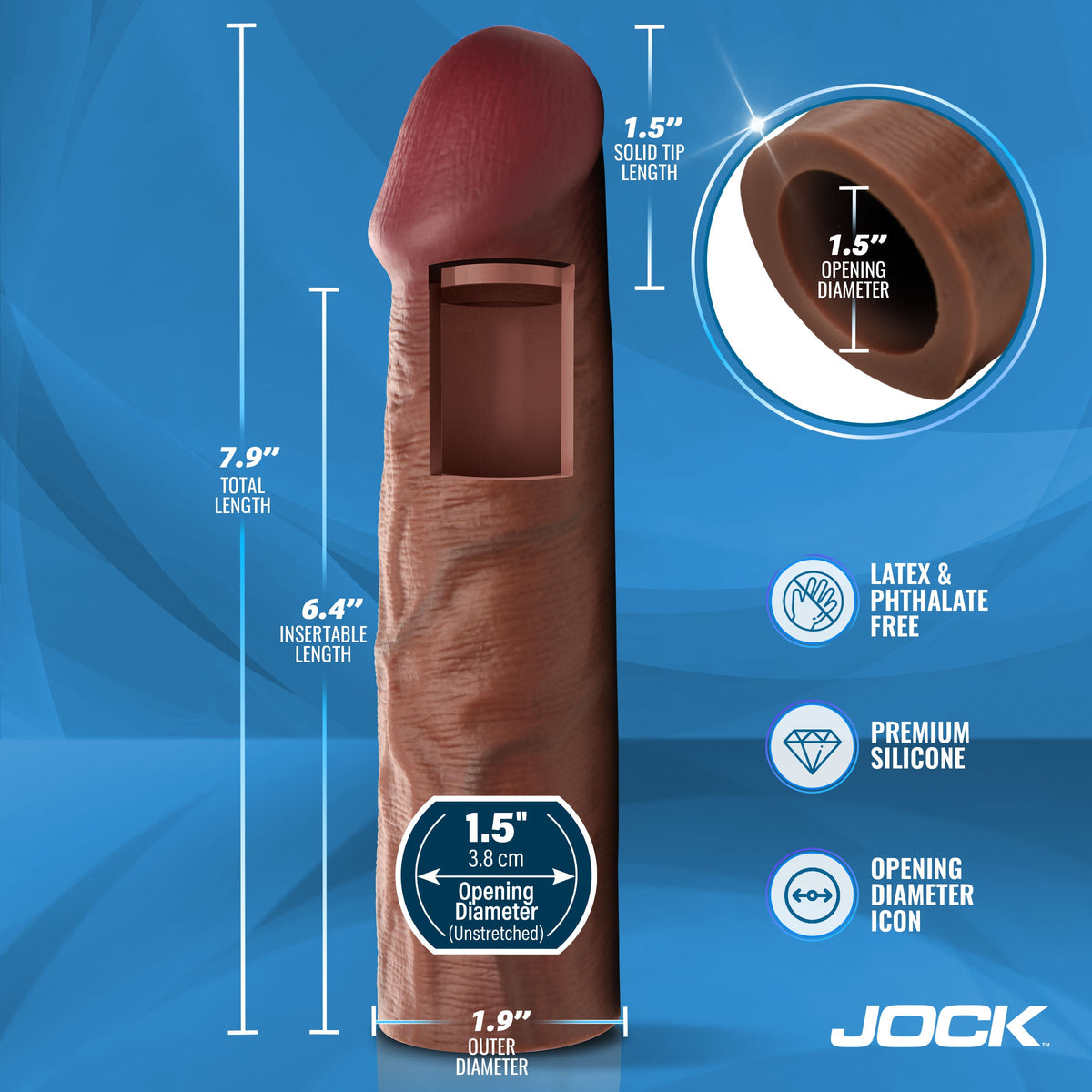 JOCK Enhancers 1.5" Silicone Penis Extension Sleeve - Dark
