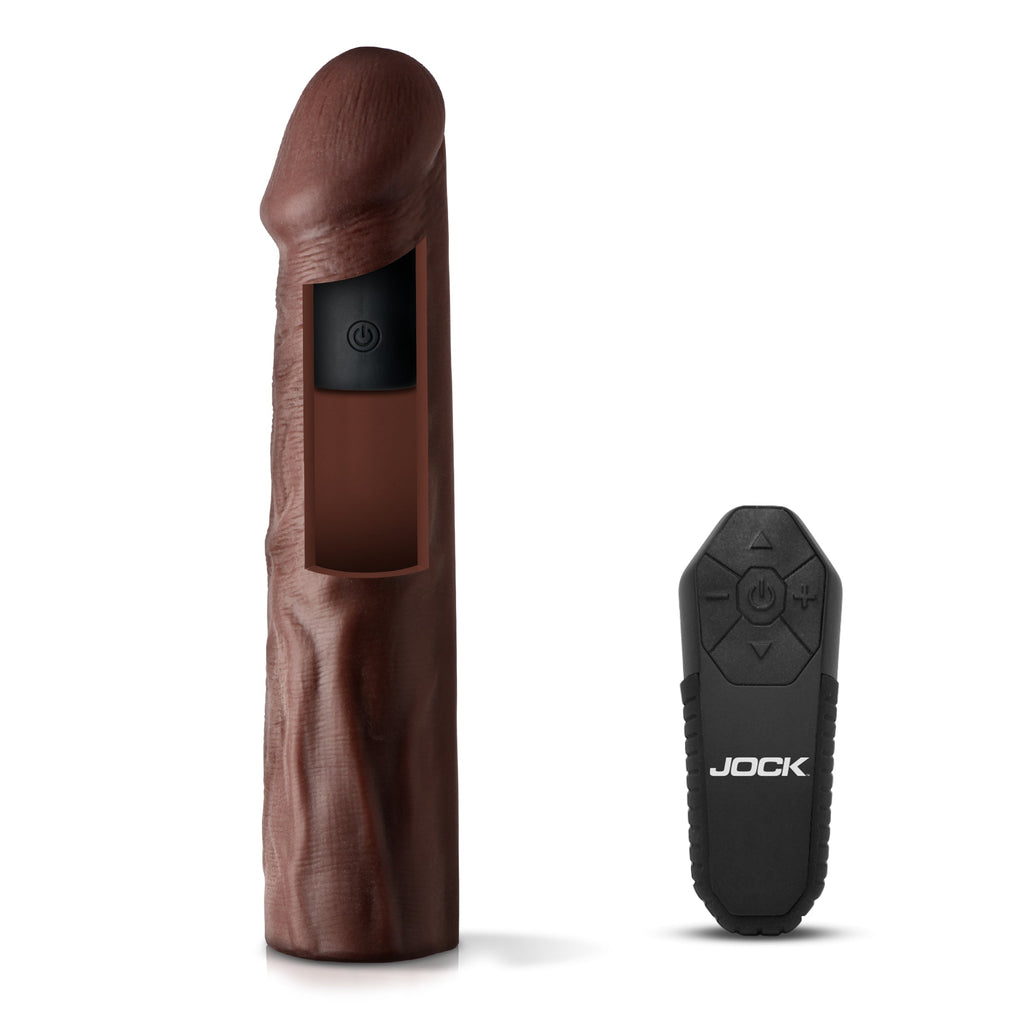 JOCK Enhancers Vibrating Penis Extension w/ Remote - Dark