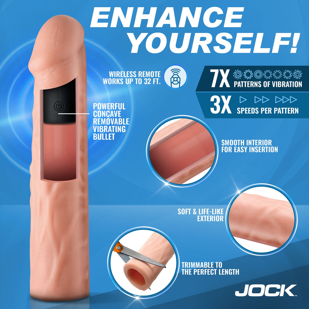 JOCK Enhancers Vibrating Penis Extension w/ Remote - Light