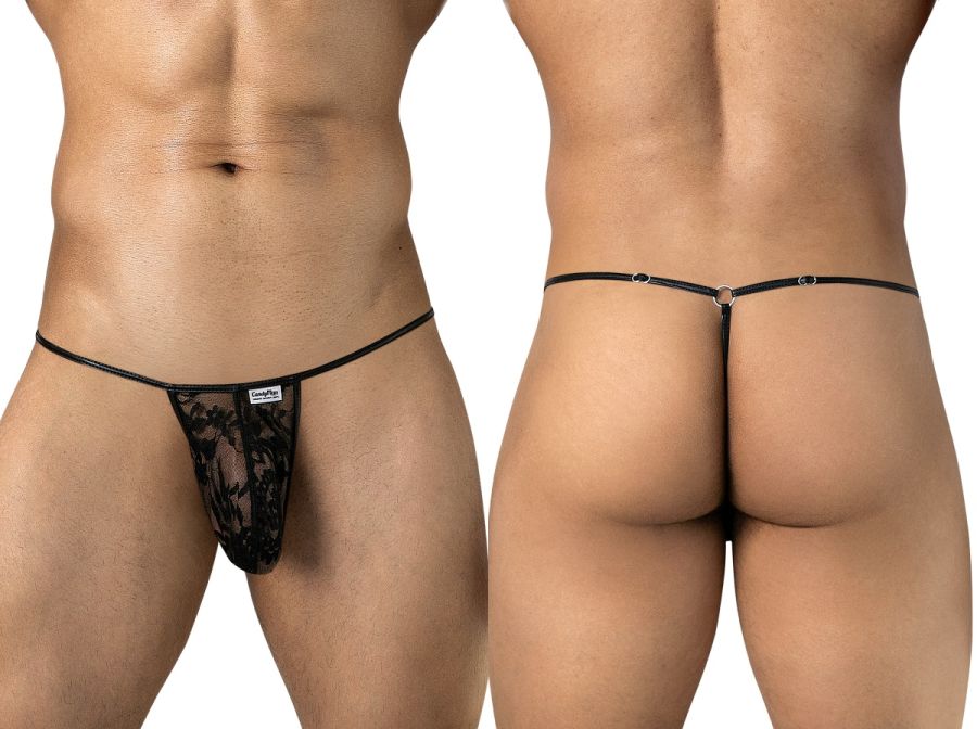 CandyMan Seductive Lace Thong - Black
