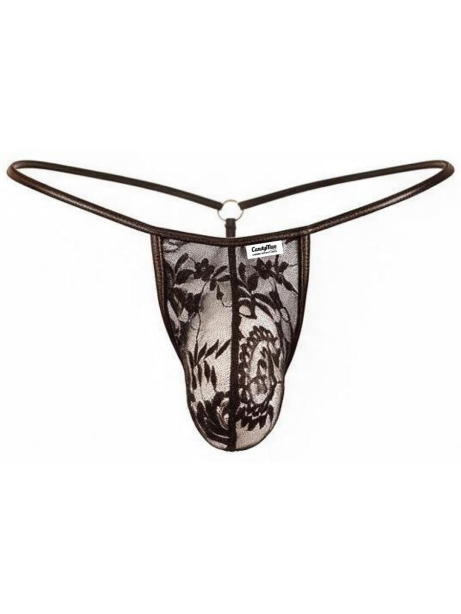 CandyMan Seductive Lace Thong - Black