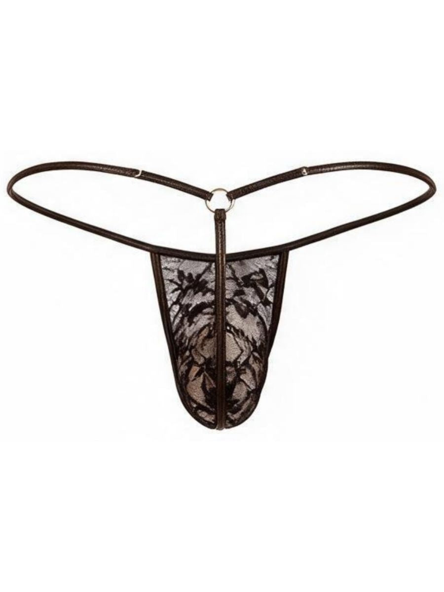 CandyMan Seductive Lace Thong - Black