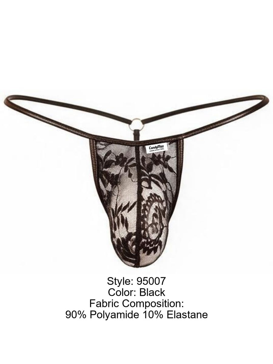 CandyMan Seductive Lace Thong - Black