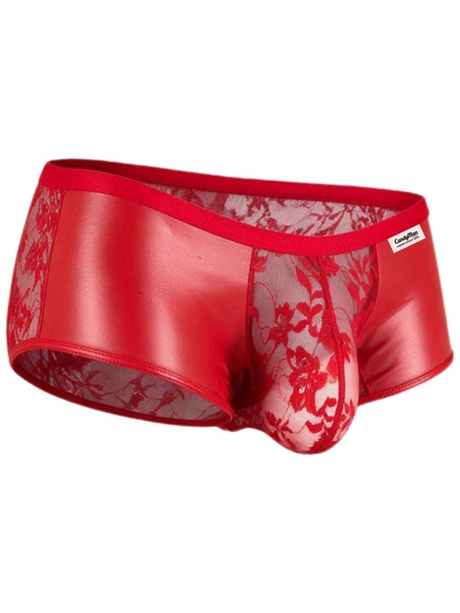 CandyMan Seductive Lace Trunks - Red