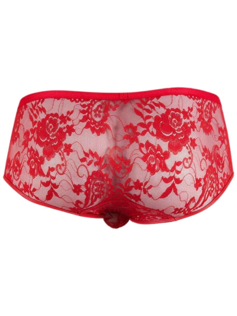 CandyMan Seductive Lace Trunks - Red