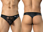 CandyMan Seductive Floral Lace Thongs - Black