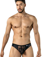 CandyMan Seductive Floral Lace Thongs - Black