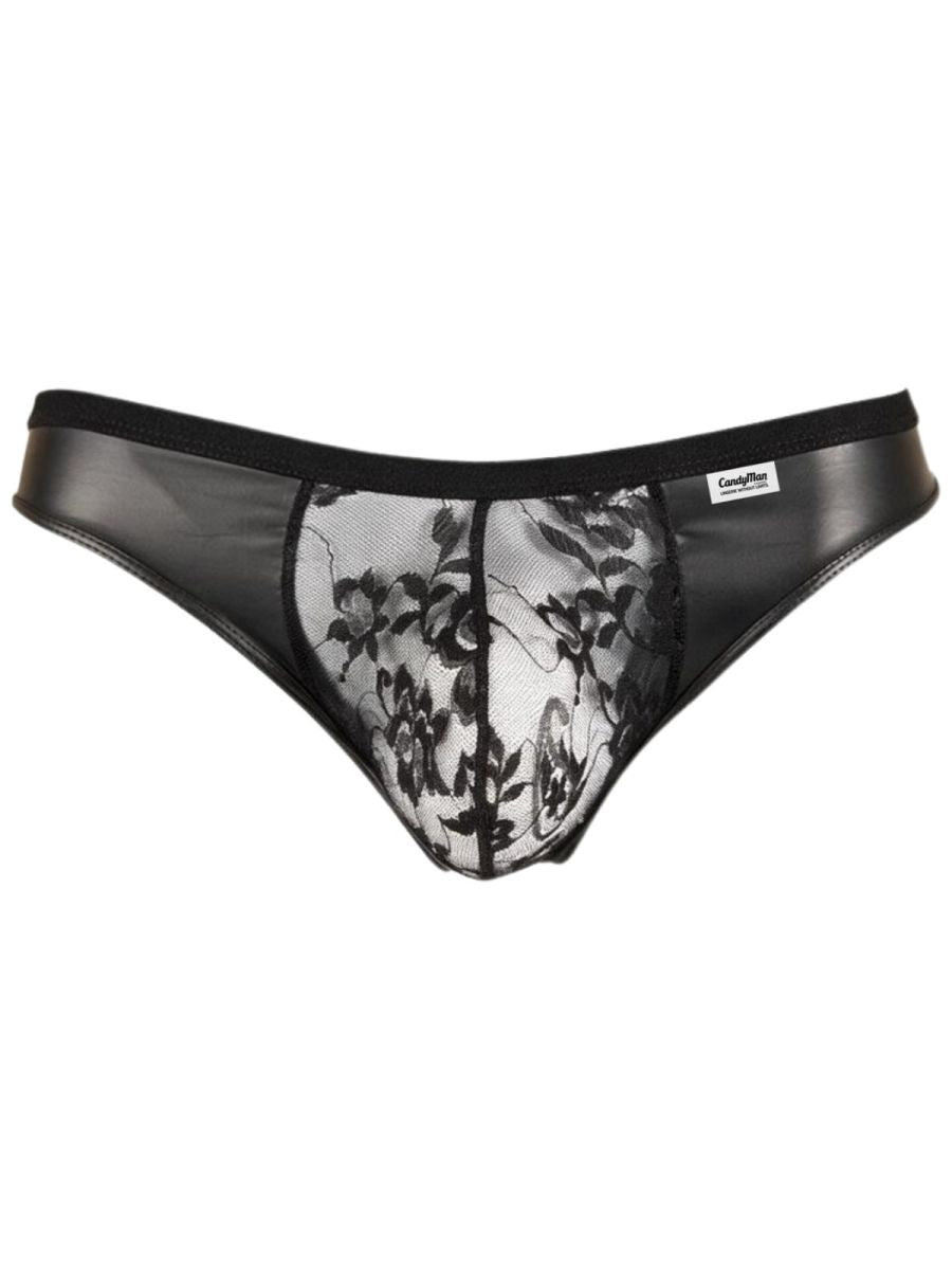 CandyMan Seductive Floral Lace Thongs - Black