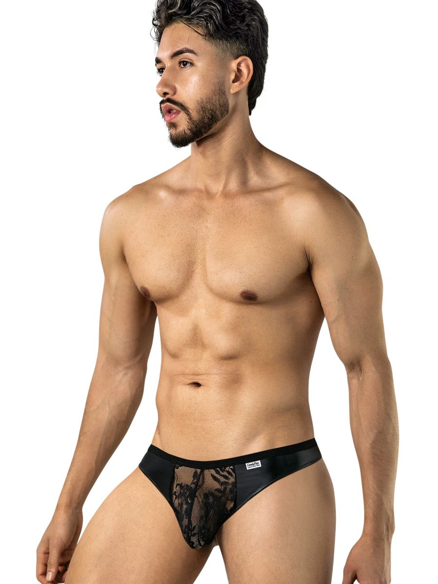 CandyMan Seductive Floral Lace Thongs - Black