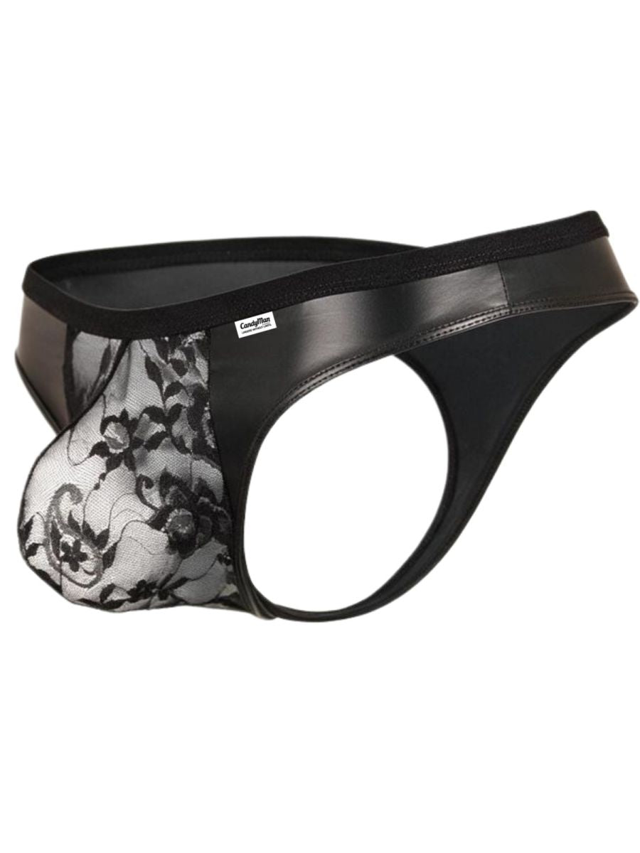 CandyMan Seductive Floral Lace Thongs - Black