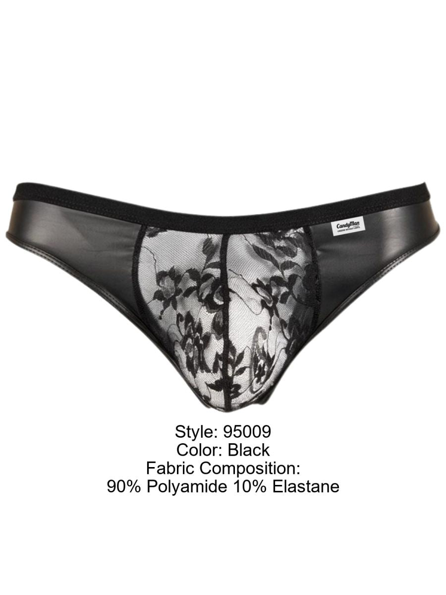 CandyMan Seductive Floral Lace Thongs - Black
