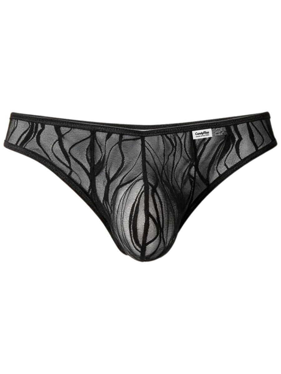 CandyMan Seductive Abstract Lace Thongs - Black