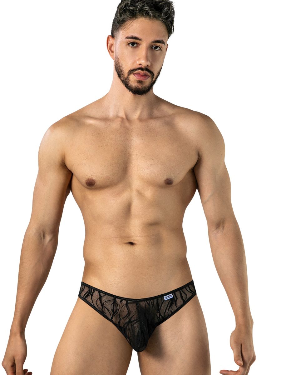 CandyMan Seductive Abstract Lace Thongs - Black