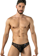 CandyMan Seductive Abstract Lace Thongs - Black