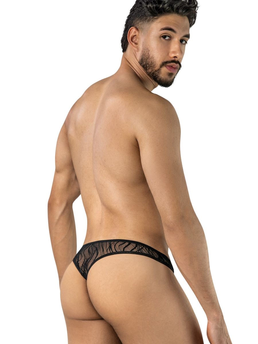 CandyMan Seductive Abstract Lace Thongs - Black