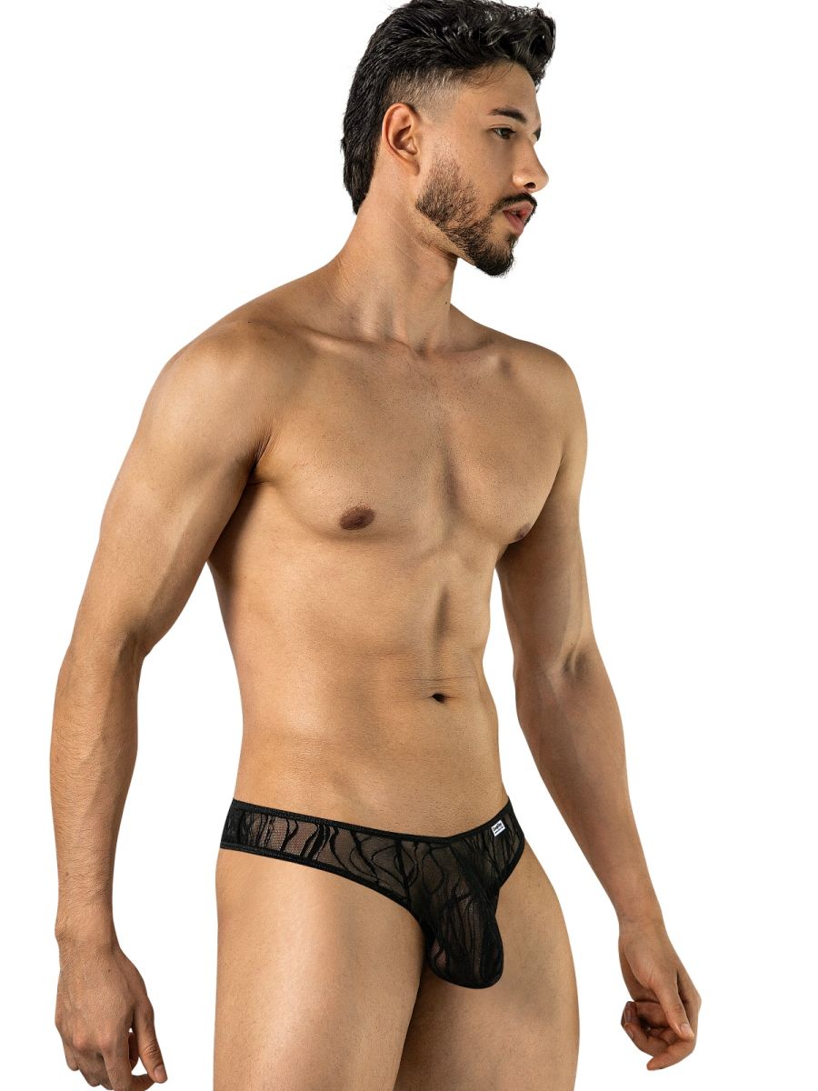 CandyMan Seductive Abstract Lace Thongs - Black