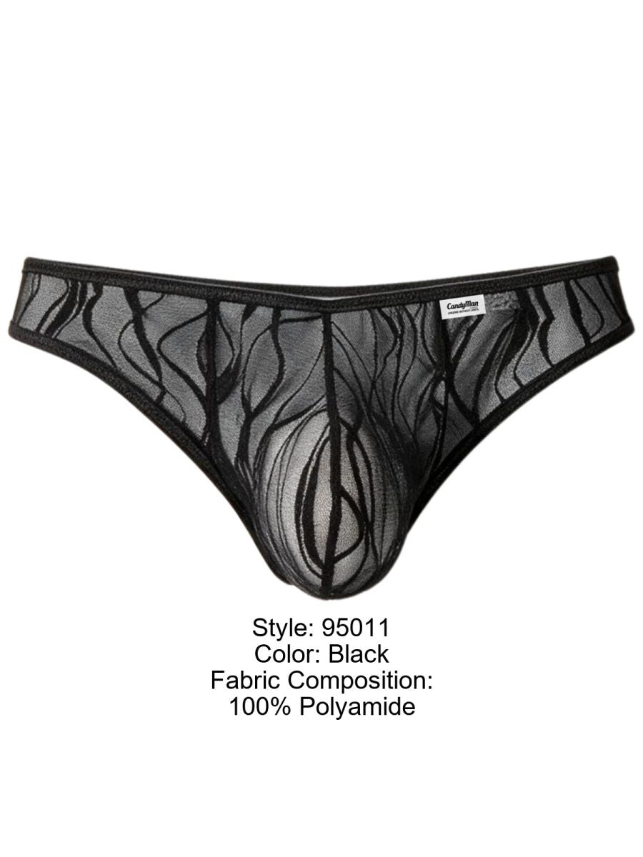 CandyMan Seductive Abstract Lace Thongs - Black