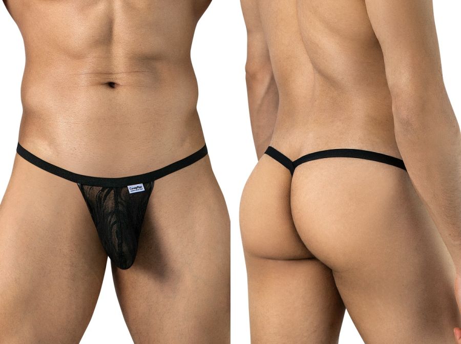 CandyMan Seductive Patterned Lace Thongs - Black