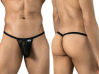 CandyMan Seductive Patterned Lace Thongs - Black