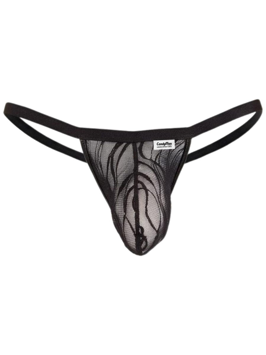 CandyMan Seductive Patterned Lace Thongs - Black