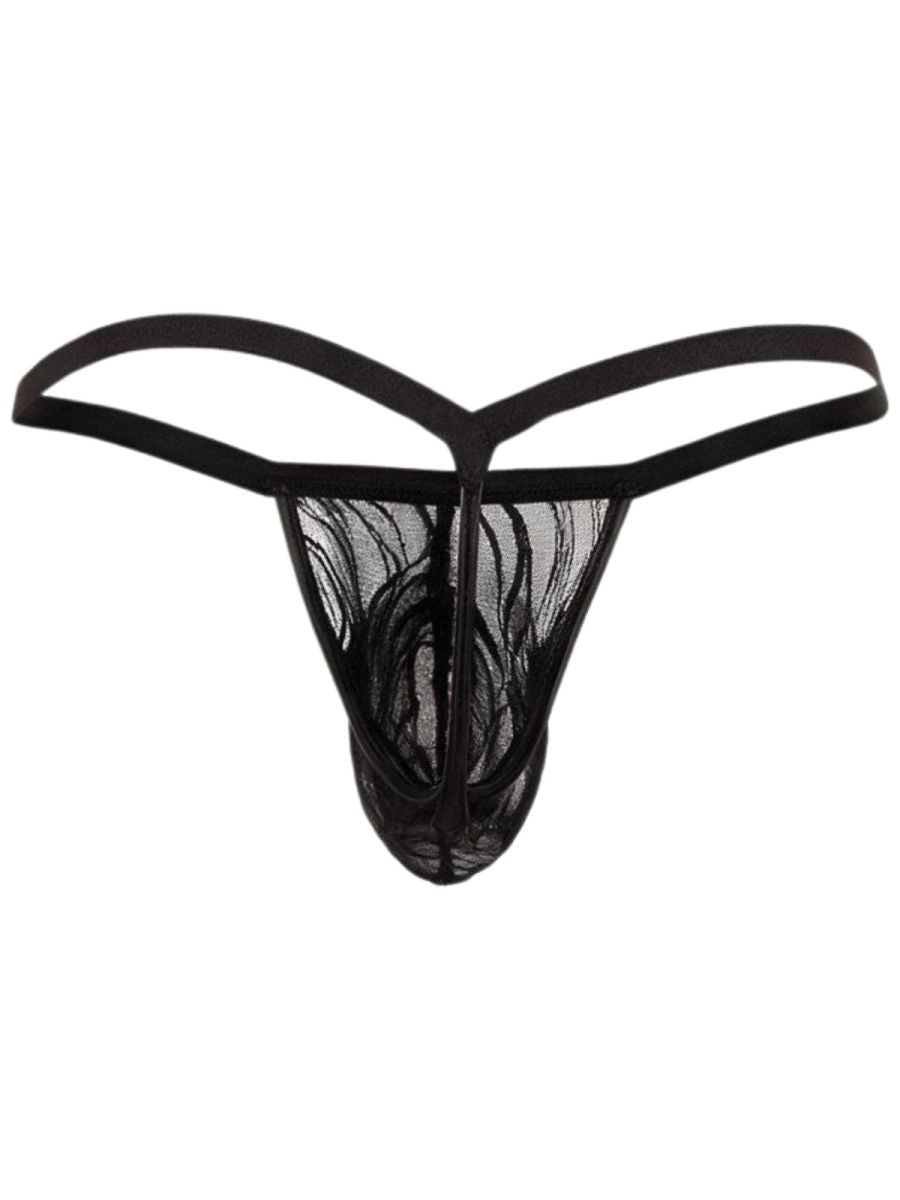 CandyMan Seductive Patterned Lace Thongs - Black