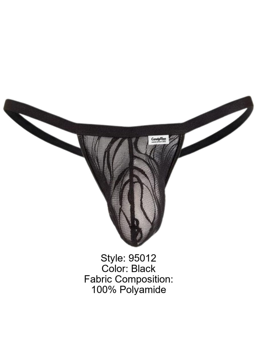 CandyMan Seductive Patterned Lace Thongs - Black
