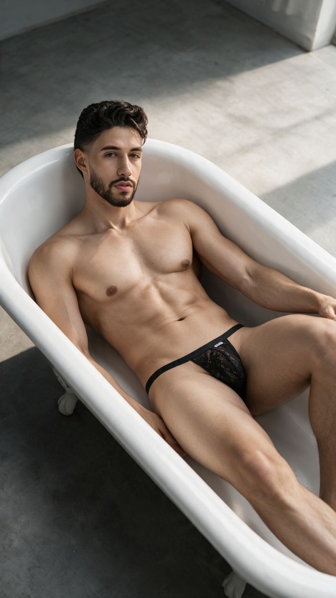 CandyMan Seductive Sheer Lace Thongs - Black